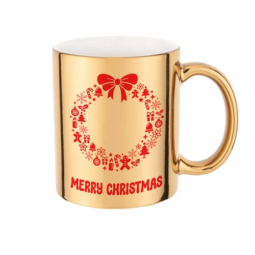 Christmas Wreath on a Gold Mug