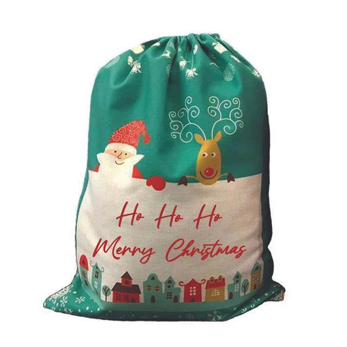 'Ho Ho Ho Merry Christmas' Green Christmas Sack