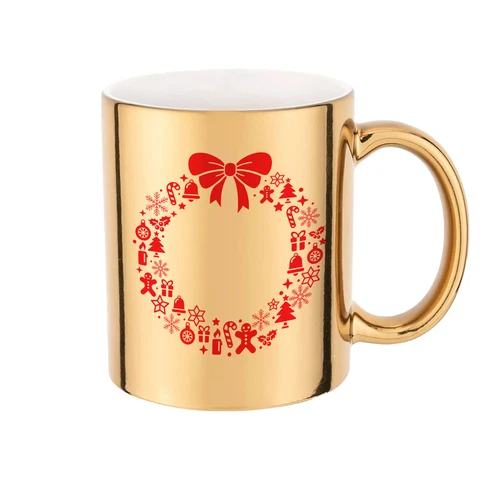 Christmas Wreath on a Gold Mug