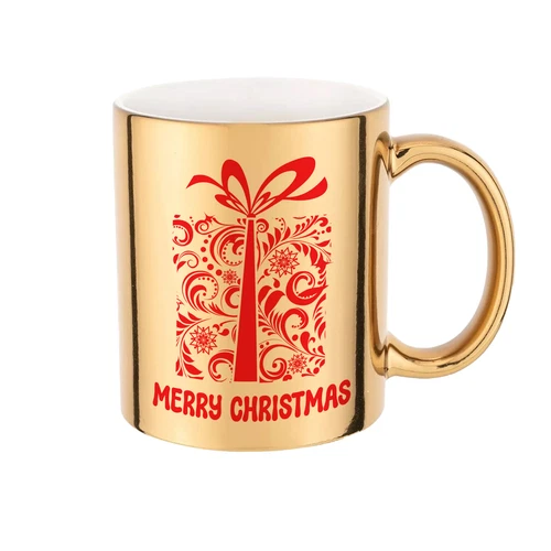 Christmas Present on a Gold Mug